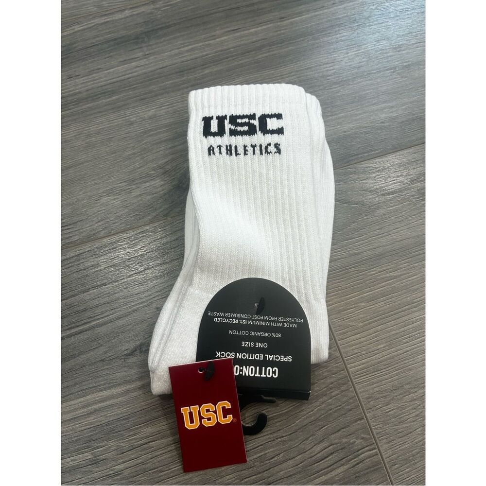USC White Crew Socks - Athletic Cotton Blend
